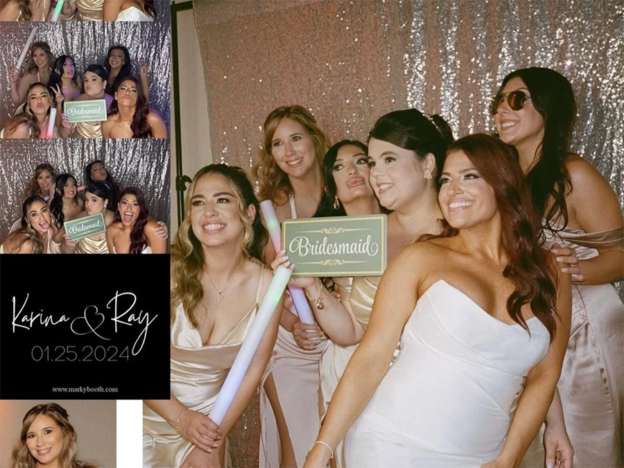 Elegant wedding photo session with 360 Spin Rentals in Central Business District featuring bridesmaids